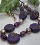 Purple, gold and black polymer clay disc shaped necklace  - Image 2