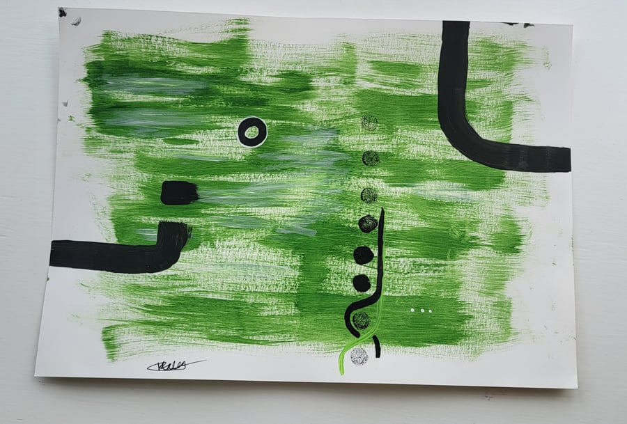 Abstract green A3 painting