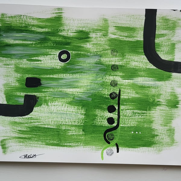 Abstract green A3 painting