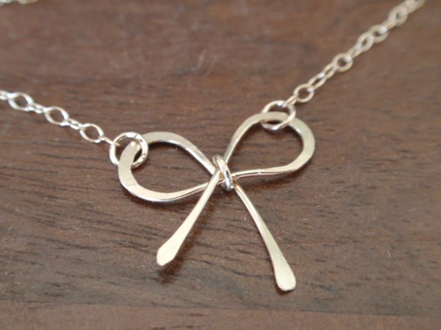 Delicate gold bow necklace, gold necklace
