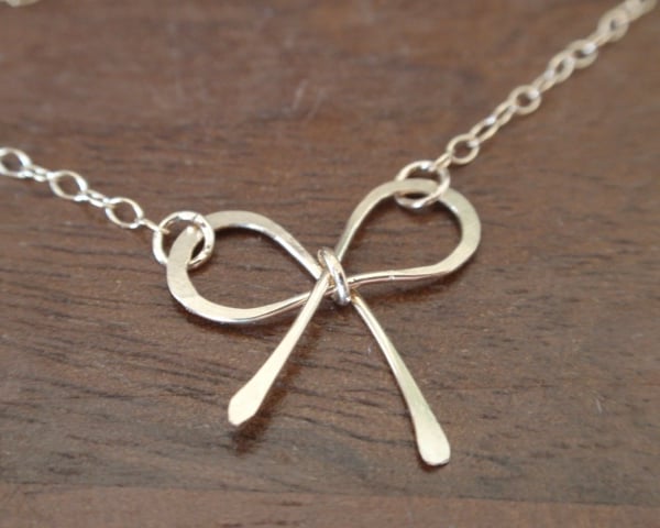 Delicate gold bow necklace, gold necklace