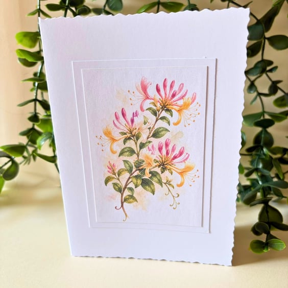 Honeysuckle A6 Card, June Birth Flower Greeting Card, Botanical Note Card