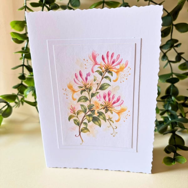 Honeysuckle A6 Card, June Birth Flower Greeting Card, Botanical Note Card