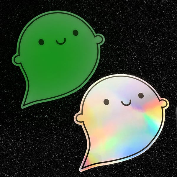 Halloween Kawaii Ghost Vinyl Stickers - glow in the dark & holographic