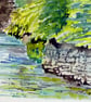 Framed Impressionist Watercolour Painting Village Street  Bridge Over River  - Image 6