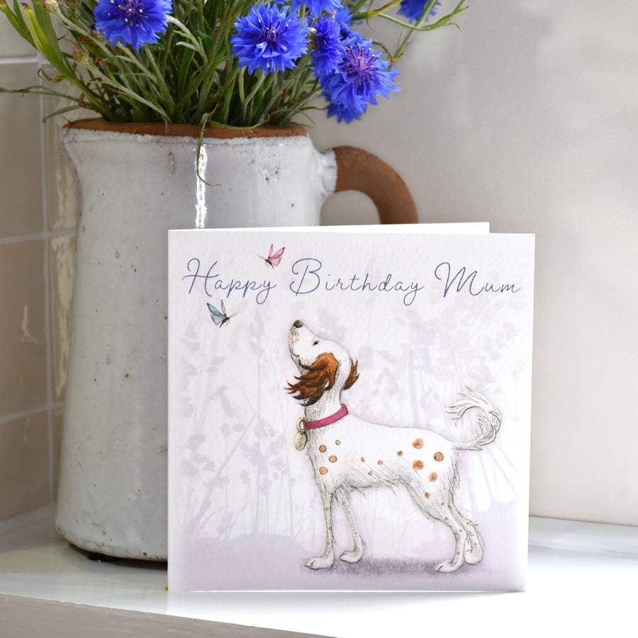 Dog Greetings Card, Springer Spaniel with Butterflies, Birthday, Mum, Nan, Siste