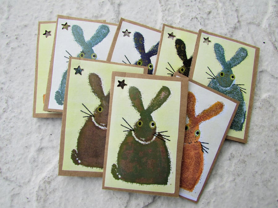 Set of 8 multi coloured bunny gift tags
