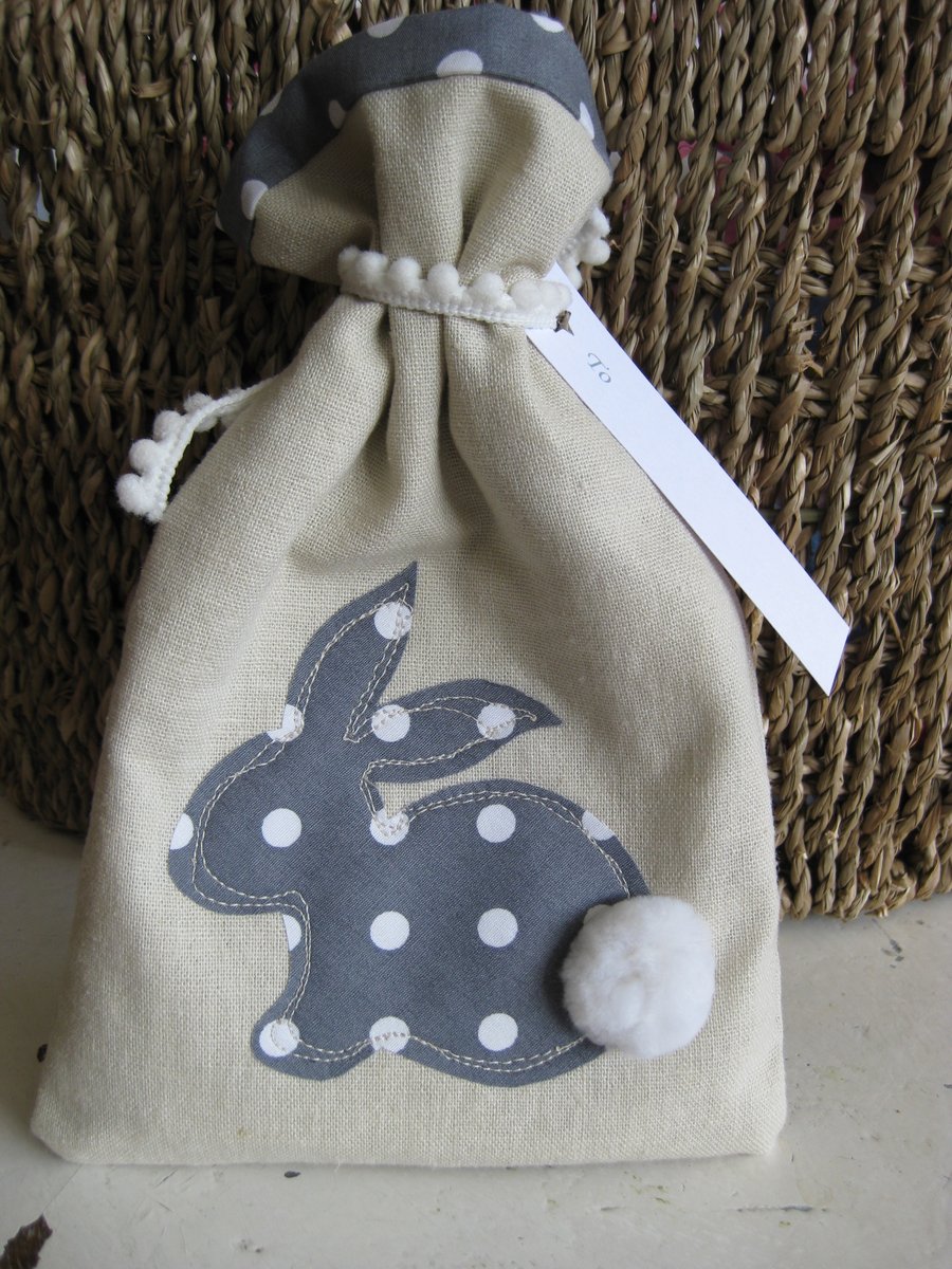 Linen Easter bunny gift bag.