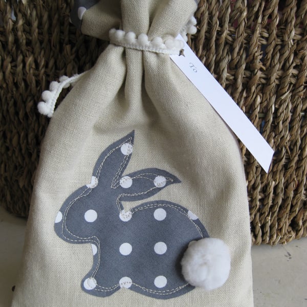 Linen Easter bunny gift bag.