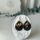 Textured Black Gold Geometric Statement Earrings, Hypoallergenic Autumn Jeweller