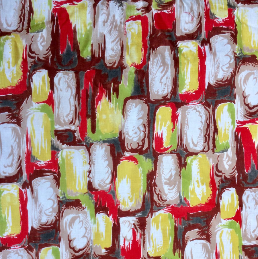 60s 50s Mid Century Geo BLOB Brown Red Yellow vintage fabric Lampshade option 