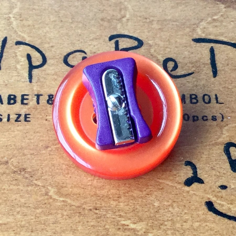 Upcycled Two Button Badge - Pencil Sharpener