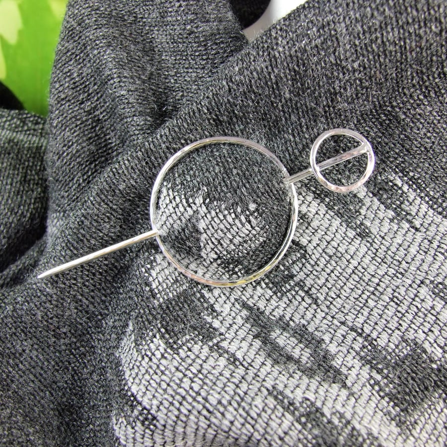 Shawl Pin, Sterling Silver Circles Shawl Pin for Scarf, Shawl, Cardi or Wrap