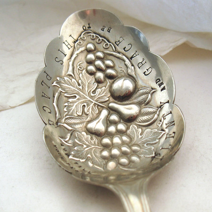 Plenty and Grace Spoon, Handstamped Nickel Silver Berry Spoon