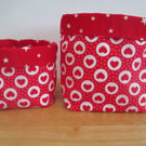 Hearts and Stars print Fabric Storage Pot Baskets, set of 2, reversible