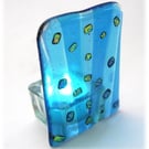 Candle Holder Fused Glass Tea light  Turquoise Flare Dichroic