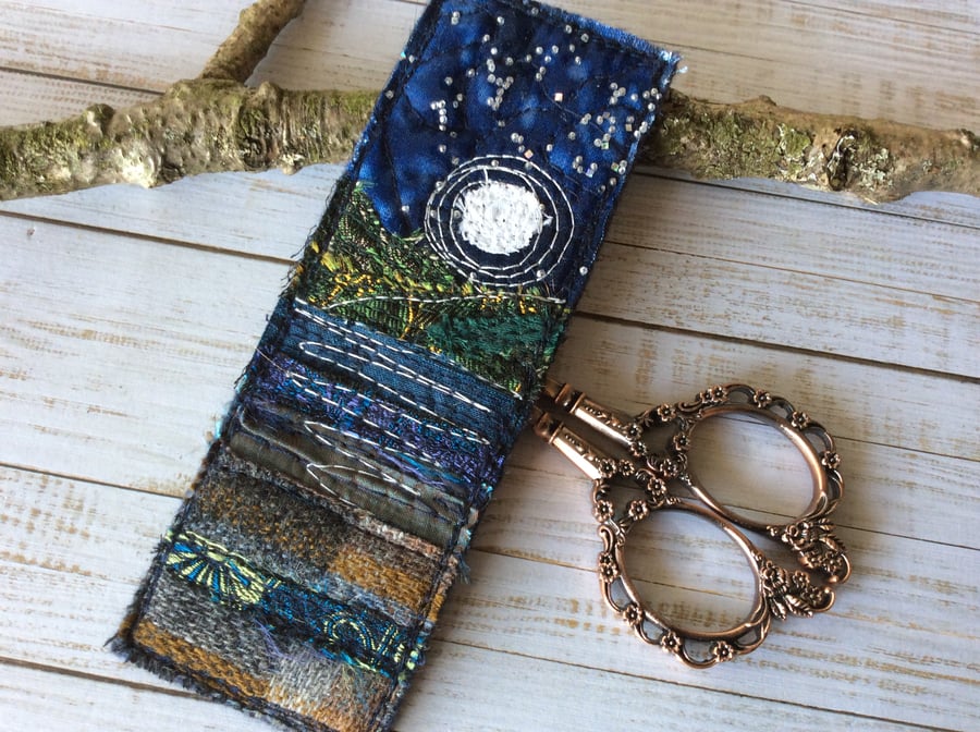 Embroidered moonlit seascape bookmark. 