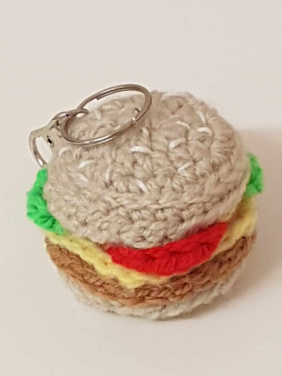 Crochet Cheeseburger Keyring 