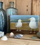 Original acrylic painting of 2 seagulls on reclaimed wood