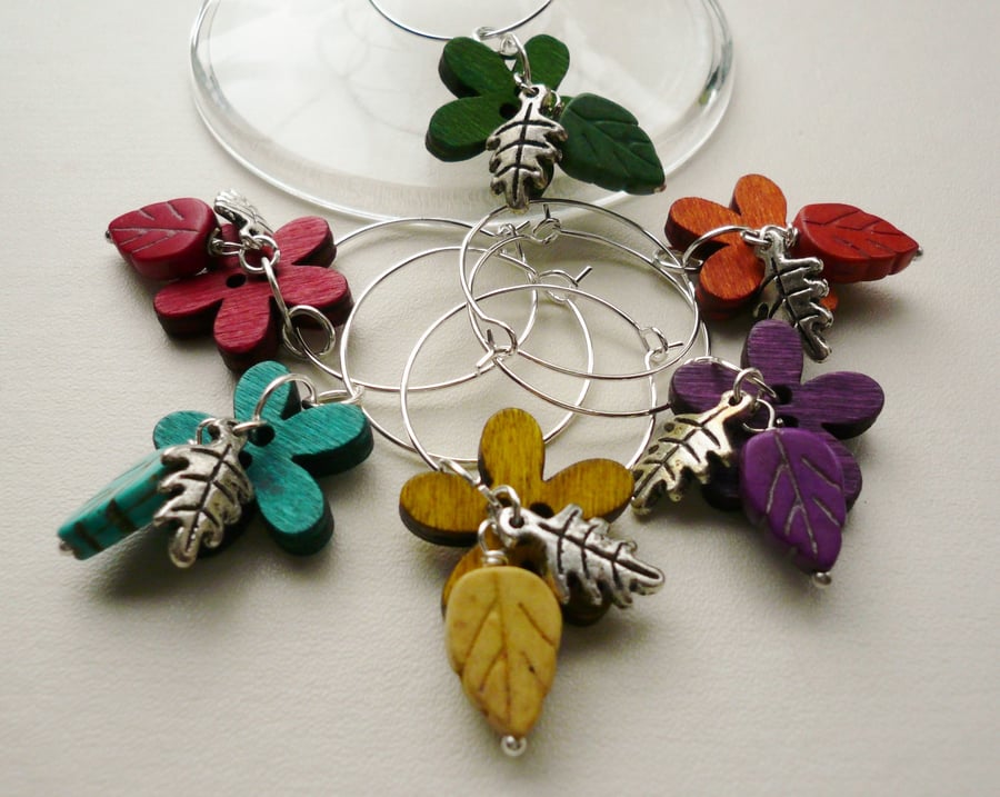 Flower and Leaves Wine Glass Charms  KCJWG1041