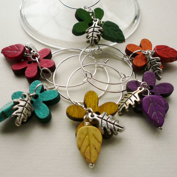Flower and Leaves Wine Glass Charms  KCJWG1041