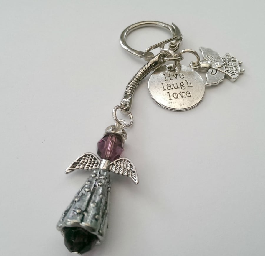 Guardian Angel Keyring 'Live Laugh Love'