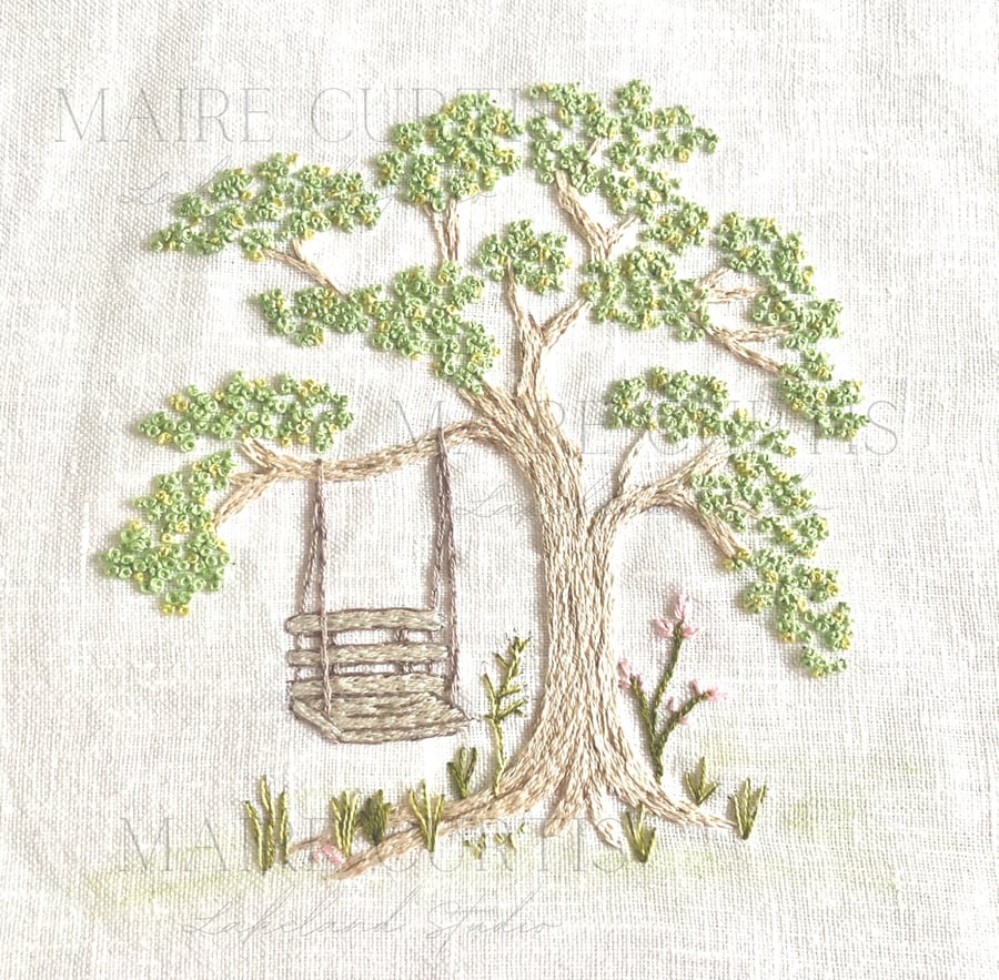 Country Tree Swing Linen Embroidery Kit
