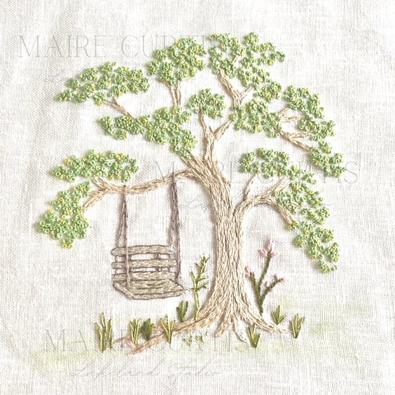 Country Tree Swing Linen Embroidery Kit
