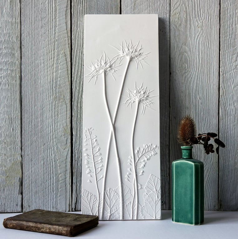 Shepherds Purse & Queen Annes Lace Large Plaster Cast Wall Plaque