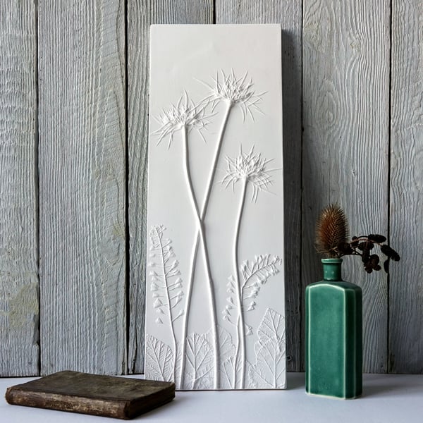 Shepherds Purse & Queen Annes Lace Large Plaster Cast Wall Plaque