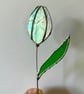 Individual iridescent teal blue stained glass tulip stem, handmade flowers - Image 8