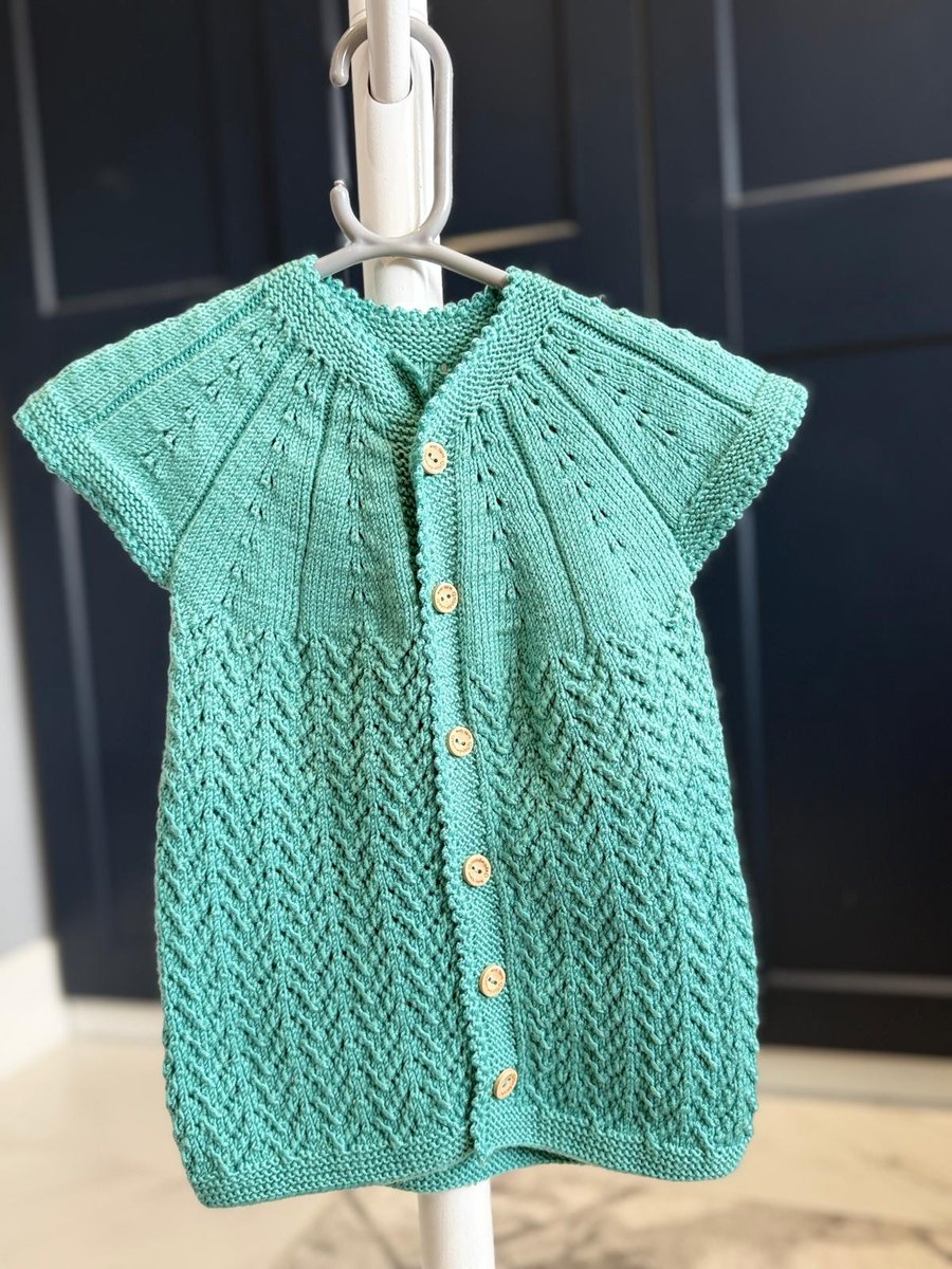 Hand-Knitted Baby Longline Vest with Radiant Yoke Pattern – Mint Green(12-18m)