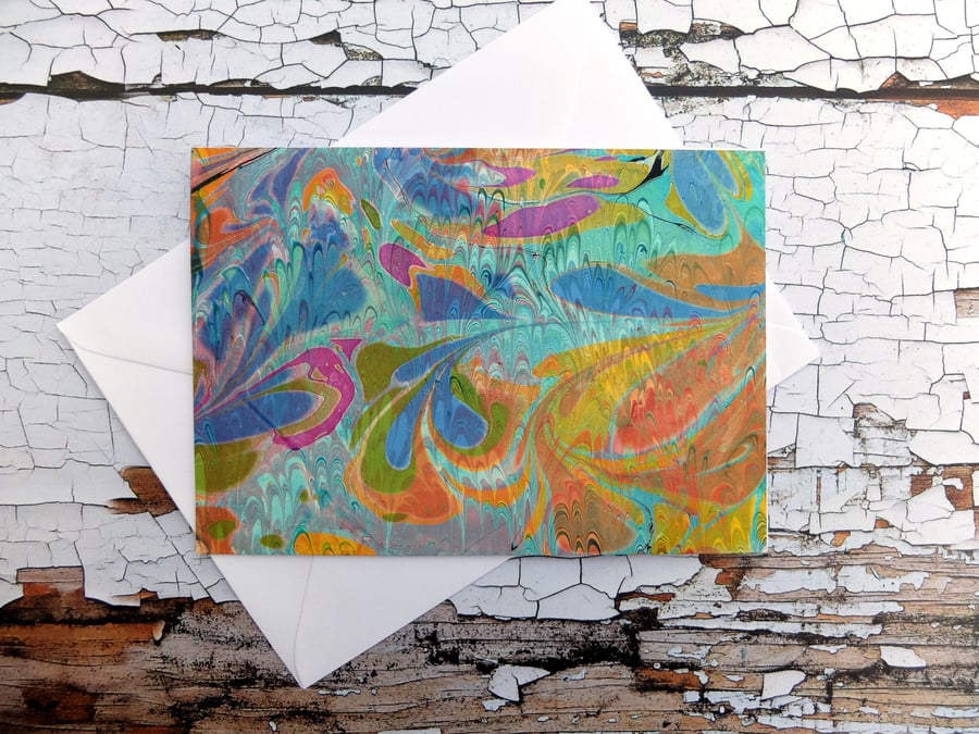 Marbled paper art greetings card blank inside