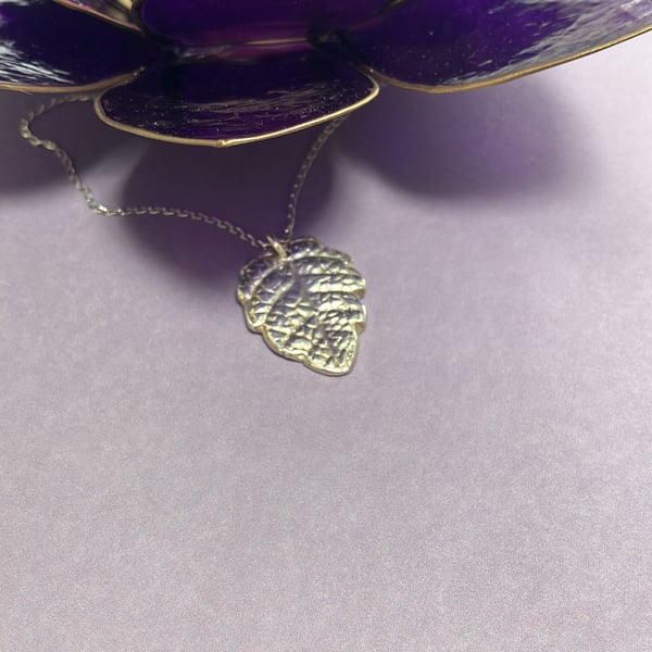 Unique fine silver (silver clay) leaf pendant