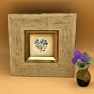 Small original framed painting, blue Forget-me-not flowers, signed watercolour.