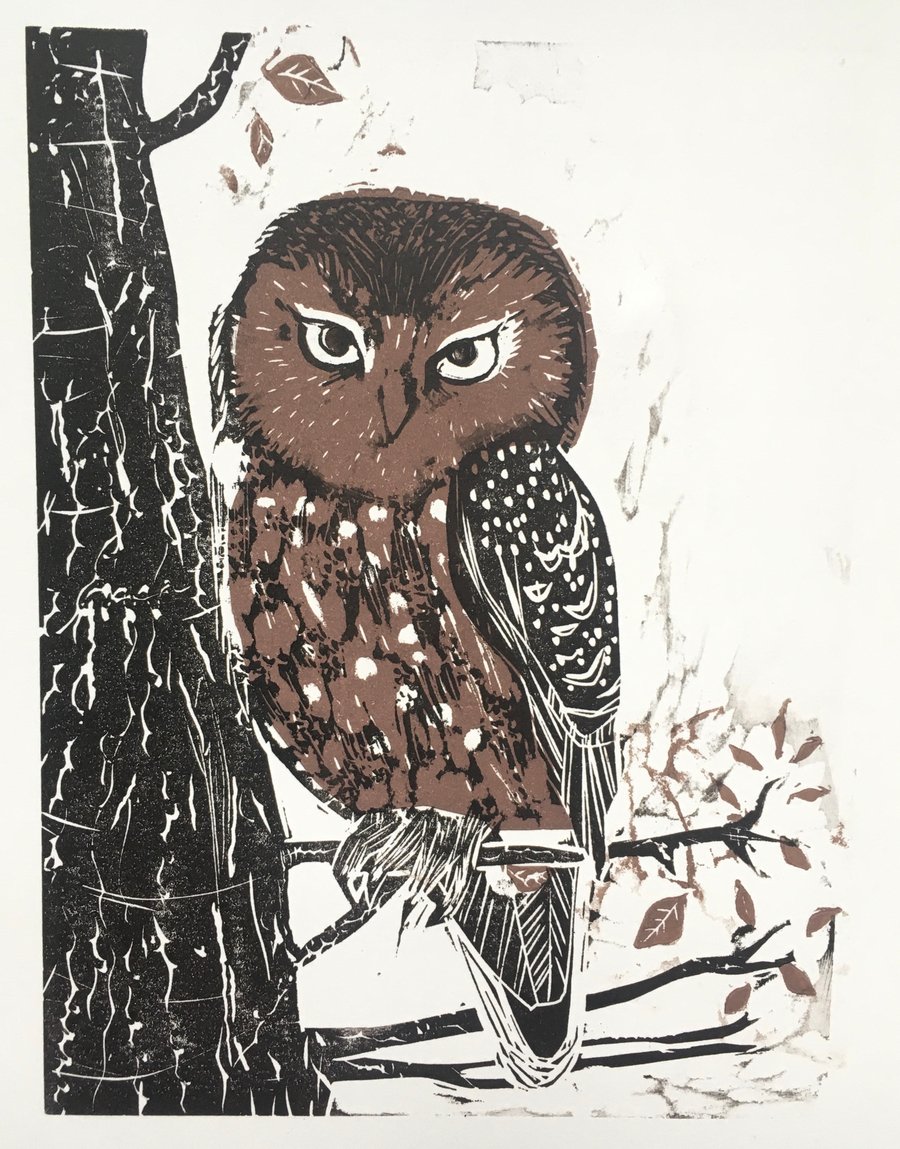 Small Owl - Lino Cut