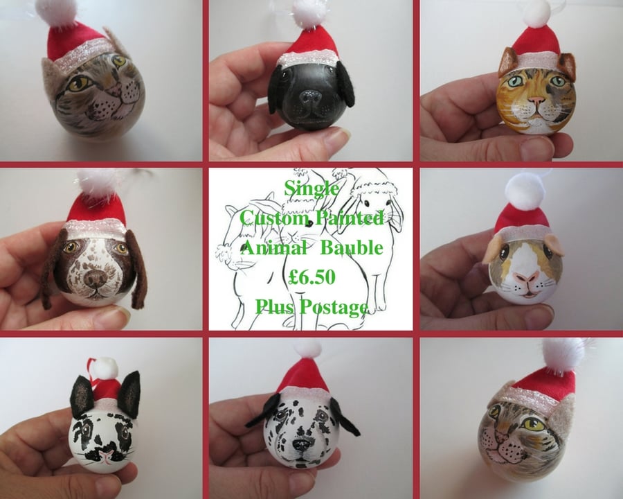 Personalised Pet or Animal Christmas Bauble Cat Dog Rabbit Guinea Pig Xmas