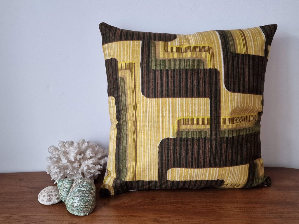 Handmade geometric pattern cushion cover vintage 1960s 1970s fabric