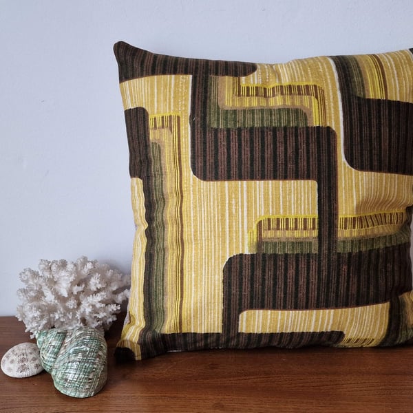 Handmade geometric pattern cushion cover vintage 1960s 1970s fabric