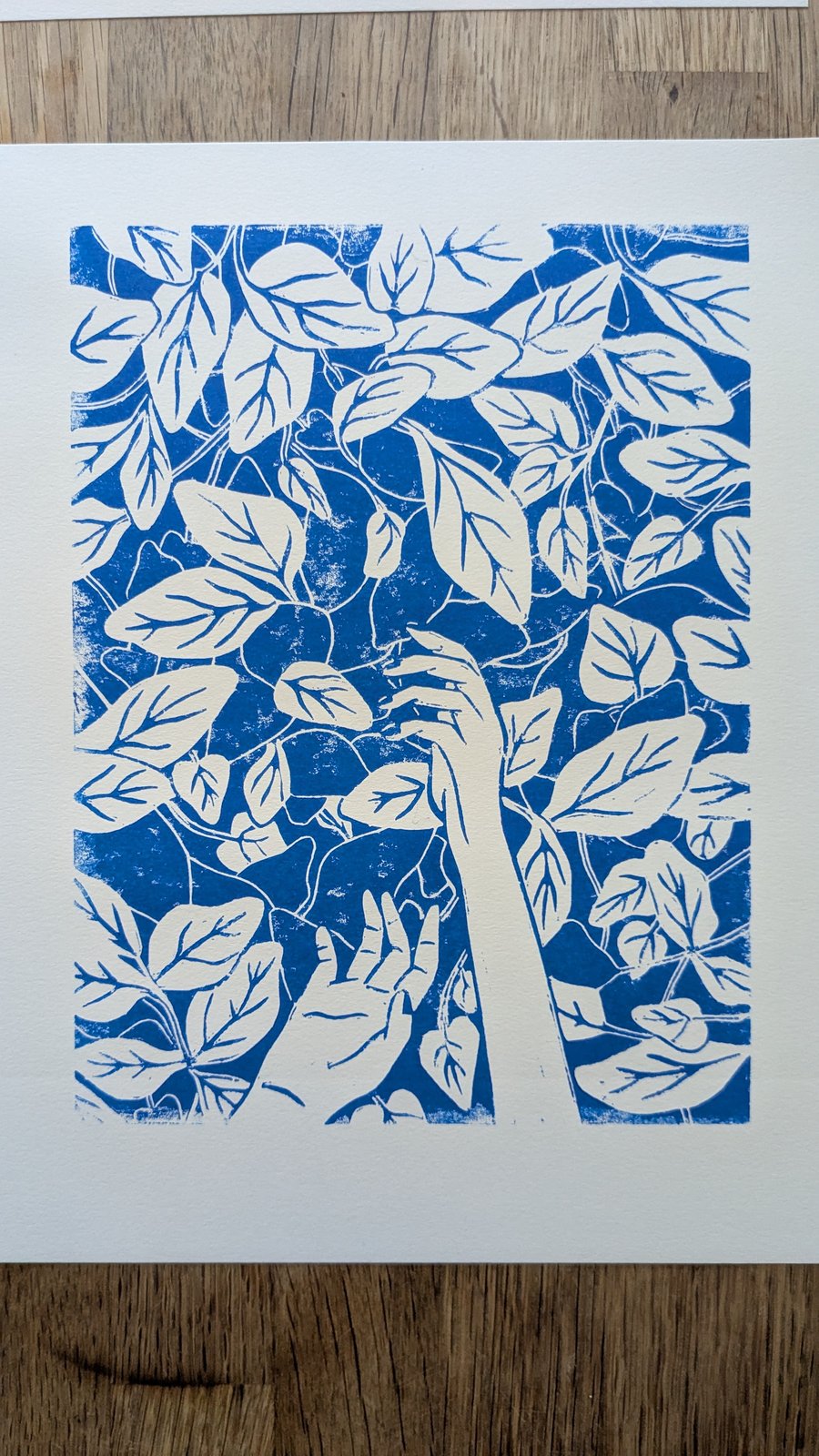 'Reach Out' - Lino Print for Nature Lovers - Leaves and Hands