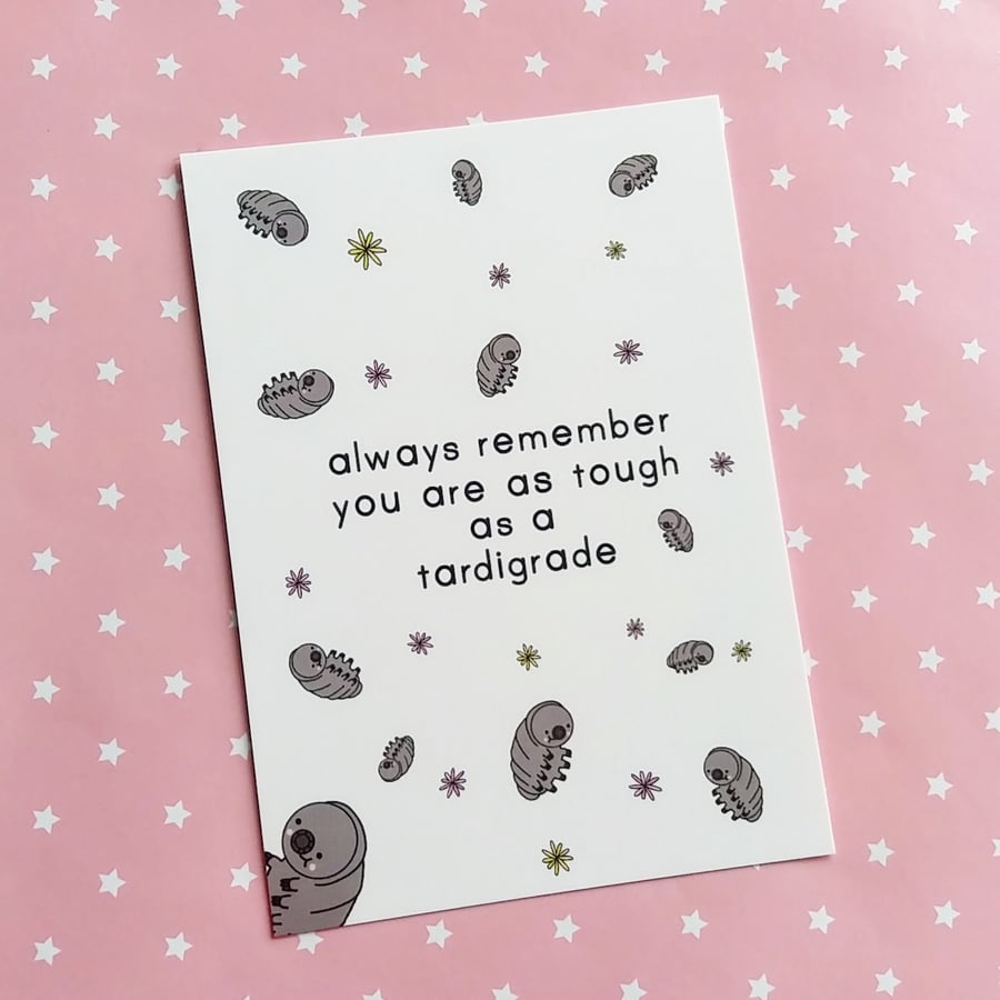 tough as a tardigrade a6 postcard & envelope, positivity, good luck, keep going