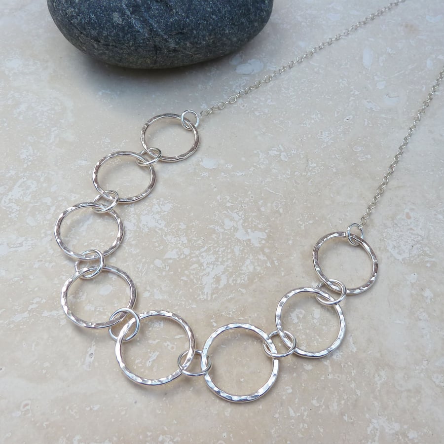 Sterling Silver Hammered Ring Necklace - NEK023