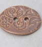 Large Sand Brown Brocade Oval Handmade Ceramic Button - Image 3