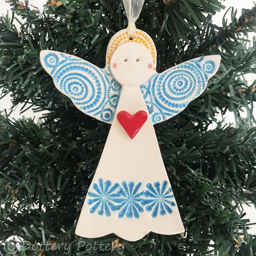 Ceramic Christmas Angel Pottery angel guardian angel Christmas decoration