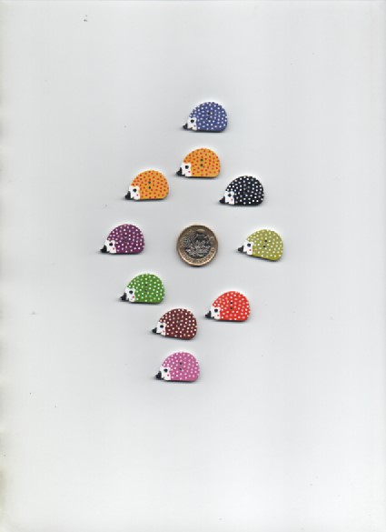 Pack of 10 assorted hand-finished painted HEDGEHOG wooden buttons CLEARANCE
