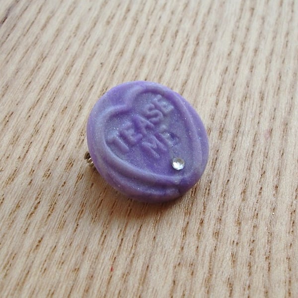 Tease Me Purple Love Heart Badge