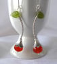 Orange Blossom Flower Bud Earrings with Vesuvianite Leaf, Sterling & Fine Silver - Image 2