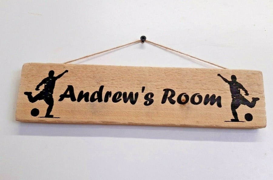Boys Football Personalised Sign Wooden Plaque Pallet Wood Bedroom Door Hanger