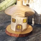 Quirky Hand crafted Wood turned Fairy Toadstool Cottage Incense Burner and cones