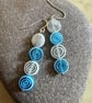 Blue and white Millefiori glass bead spiral boho dangle earrings